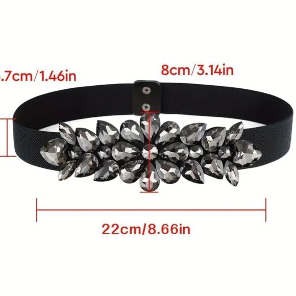 Ornate Rhinestone Black Victorian Stretch Wide Belt - Picture 5 of 5